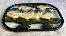 Cast Iron French Hand Painted Three Geese / Ducks in a Row Heavy Trivet.
