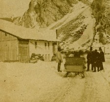 Horse drawn sleigh in snowy