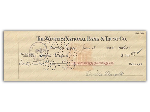 Orville wright signed cheque - orville,