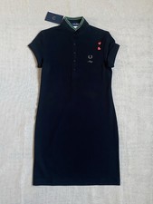 Fred Perry Amy Winehouse Black Button-Thru Pique Shirt Dress Size UK10