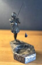 Art Deco Ferdinand Preiss Signed Bronze Marble Based Girl Fishing