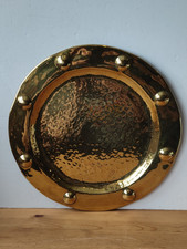 Antique Metal Gold Indian Patterned Brass Tray Ornate Plate 37cm - Prop/Decor