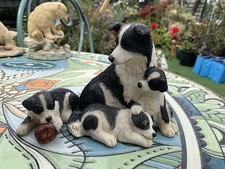 Hand Crafted And Painted, Border Collie With 3 Puppies 55085