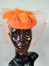 Orange Feather Fascinator Hat Hair Clip Headpiece Brooch Wedding Races Party