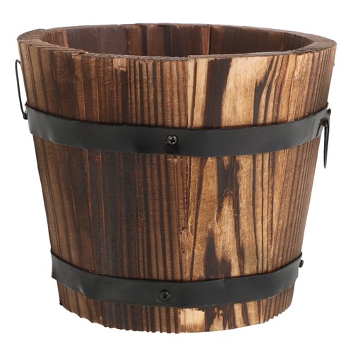 Wooden round barrel planter - round,