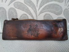 Vintage Leather Pencil Case -  Welsh Lady Swansea Motif