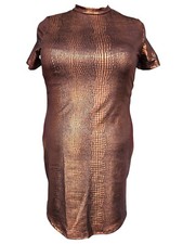 Bronze PU faux leather croc skin PVC stretchy dress 42"/46" bust. Size 16/20 New