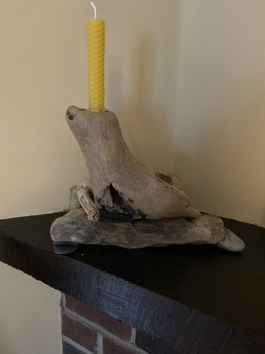 Driftwood and stone candle - driftwood,