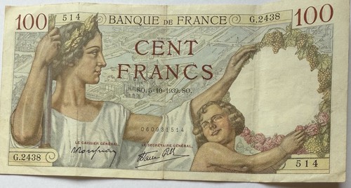 French 100 francs 1939 large - french,