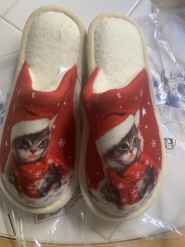 New red christmas cat slippers - cat,