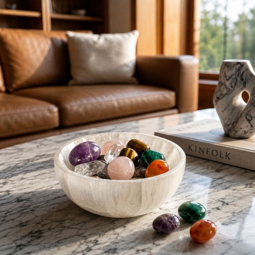 Selenite round bowl crystal - bowl,