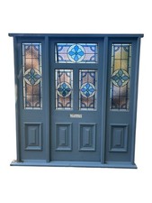 Victorian Stained Glass Front Door Antique + Bespoke Side Panels Made To Order