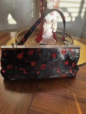 Black Satin Floral Clutch Bag