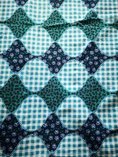 Vintage retro 60's 70's bold floral & check 'Selby' Duro fabric Blue purple 