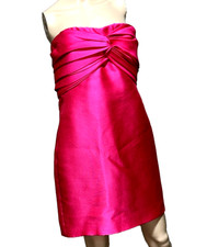 Reem Acra New York Hot Pink Twisted Ruched Top Strapless Cocktail Dress US 10