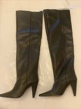 Topshop Womens Black Leather Thigh High Heeled Boots Size 4