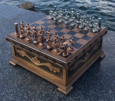 Antique Puzzle Chess Set – Handmade Board with Hidden Storage & Mystery Key 🎁