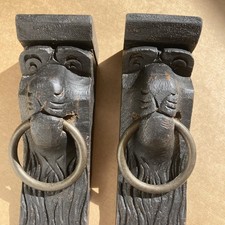 Pair LION head OAK  Corbel Supports ANTIQUE wooden Shelf corbels 