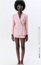 BNWT SS21 ZARA SET DOUBLE BREASTED BLAZER JACKET S SHORTS SKORT L PINK TWEED 