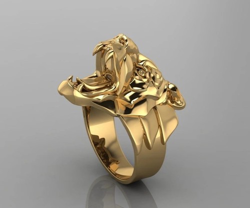 Gold lion head ring roaring - gold,