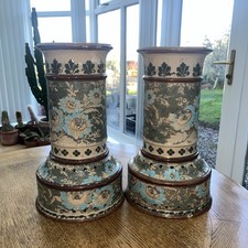 Pair Large Doulton Lambeth Pottery Gas Light Fittings
