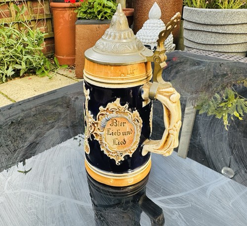 German lidded stoneware beer - lidded,