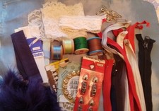 Vintage Haberdashery Bundle : Assorted Zips/Fasteners/Tape/Ribbon/Threads/Lace