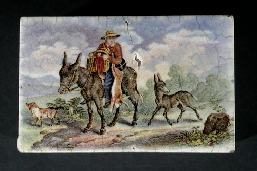 Prattware pot lid the donkeys - pot,