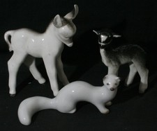 Superb Vintage USSR Ceramic Figure Figurine x 3 - Donkey Lamb Stoat - 6" Height