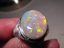 Large  7.6 ct.    crystal  Welo Opal  Men's Ring   , 17 grams of Sterling Silver