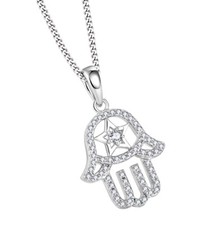 925 Sterling Silver Simulated Diamond Hand of Hamsa Star Necklace + 16 18 20"