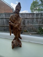 Antique Vintage Handcarved Chinese Fisherman - Exotic Hardwood 
