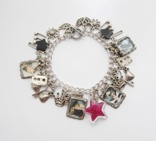 BN Vintage 1980's Silver-Tone Metal Charm Bracelet w/ 33 Charms Punk, New Wave