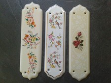 Porcelain Ceramic Door Finger Push Plates Rose & Apple Plants 11" x 3"