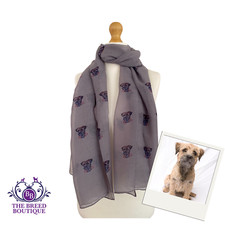 BORDER TERRIER SCARF BORDER TERRIER DOG PRINT LADIES SHAWL WRAP IN GREY