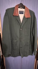 Men’s summer shacket Gentlemens Breeches green canvas with leather lapels 46/48
