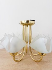 Gold Brass 5 Arm Ceiling Chandelier Light Frosted Glass Shades Regency