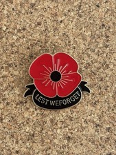 Remembrance Lest We Forget Red Flower Metal   Badge , Dispatch From Uk