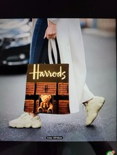 Harrods Print Teddy Bear Wicker Hampers Tote Bag Shoulder Bag 35x40cm New