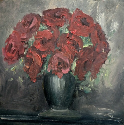 Red roses flowers art oil - flowers,