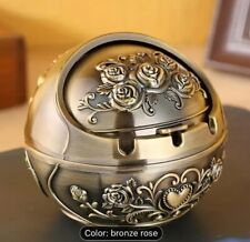 Metal Retro Decorative Ashtray With Lid To Prevent Flying Ash Carved Ashtray