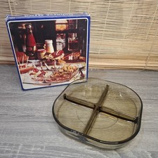 Vintage Cabaret MINA 4 Section Smoked Glass Dish Fidenza Vetraria Italy Party