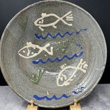 Trevor Corser Bowl with Naive Fish & Reeds For Leach pottery St Ives 32cm #2543