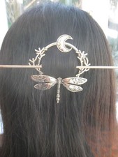 Gothic Style, Gold, Metal, Dragonfly & Moon Hair Pin - WILDLIFE CHARITY SALE