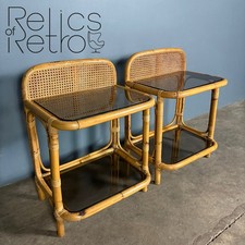 Pair Of Cane Rattan Bamboo Bedside Tables Mid Century Vintage Retro MCM