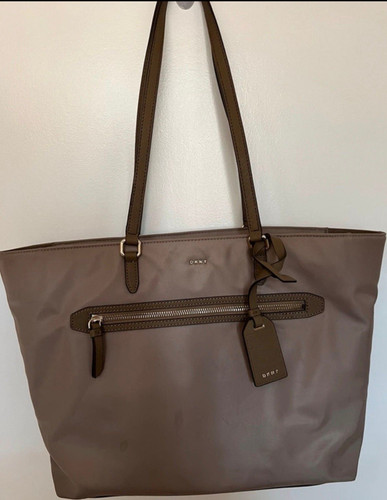 Dkny taupe nylon tote bag - dkny,