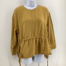 Zara Woman Gold Mustard Gathered Waist Blouse Top Size M Made in Turkey