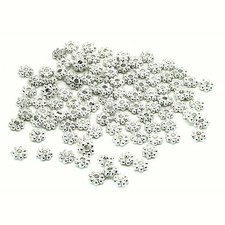 100 Flower Spacer Beads Silver Plated Snowflake Beads 4mm  **Small** J09688A