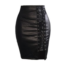 Skirt Mini Faux Leather Split Gothic Punk Clubwear Dance Sexy Women Lace Up