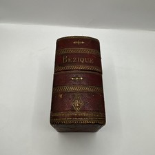 Super Rate Antique Bézique Card Game in Red Faux-Book Case c. 1900 Vintage Cards